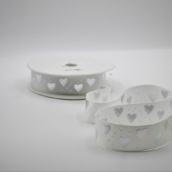 Ruban gros grain blanc avec coeurs argentés en oferta