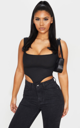 Crop top sans manches noir côtelé à ourlet tombant, Noir precio