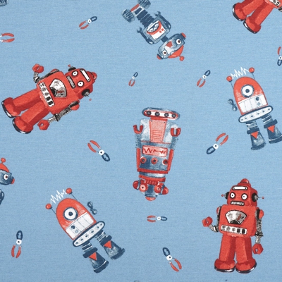Tissu ottoman robots bleu ciel