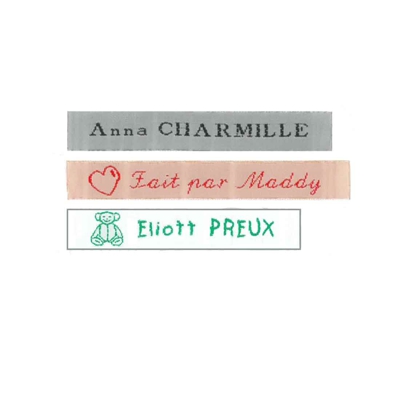 Étiquettes tissées fantaisie nom brodé pour vêtements