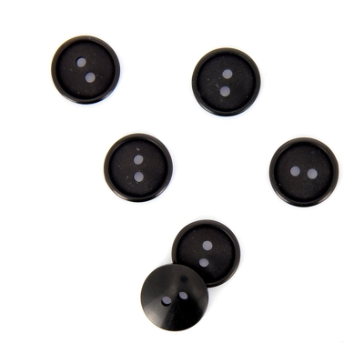 Boutons plats 2 trous noir 15 mm