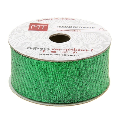 Bobine ruban brillant vert 25 mm