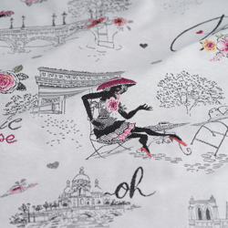 Tissu jacquard écru rouge Moi Paris en oferta