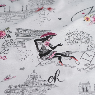 Tissu jacquard écru rouge Moi Paris