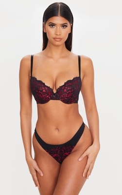 Ann Summers - Soutien-gorge forte poitrine décolleté à dentelle rouge contrastante, Rouge