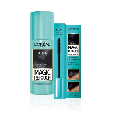 L'Oréal Paris Magic Retouch black 75ml & Precision Instant Grey Concealer Brush Set