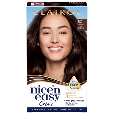 Clairol Nice' n Easy Crème Natural Looking Oil Infused Permanent Hair Dye 177ml (Various Shades) - 5C Medium Cool Brown