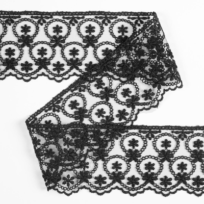 Ruban dentelle fleurs 60 mm noir