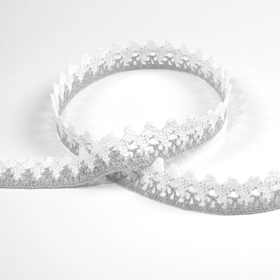 Ruban dentelle 15 mm gris et blanc