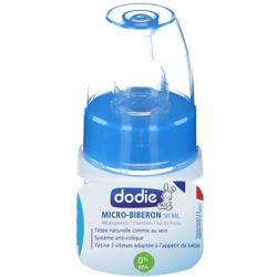 dodie® Micro biberon 50 ml bleu col étroit tétine 1er âge silicone en oferta