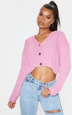 Cardigan court rose en maille, Rose