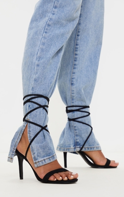 Sandales à talons noir profond à lacets, Noir