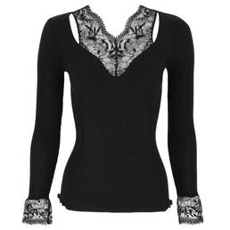 OSCALITO pull col dentelle fantaisie en laine et soie Chantilly