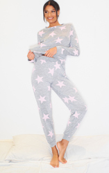 Ensemble de pyjama long gris & rose à imprimé étoile, Rose precio