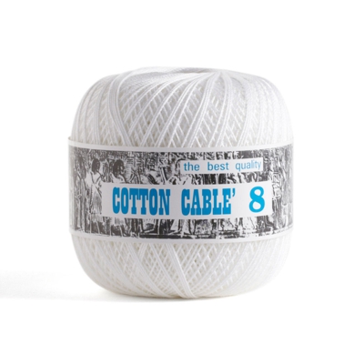 Pelote coton cable à crochet n°8 blanc