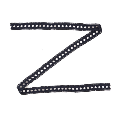 Ruban dentelle avec mini pompons bleu marine