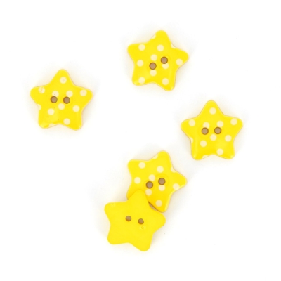 Boutons étoiles jaunes à pois blancs 18 mm