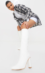 Bottes hautes blanches à talon bloc rond, Blanc precio