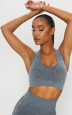 PRETTYLITTLETHING - Top gris chiné rembourré à dos nageur sans coutures, Gris