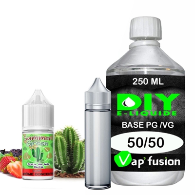 Pack e-liquide DIY Facile Summer Green arôme concentré - Base PG/VG 250ML + Flacon vide 50 ml