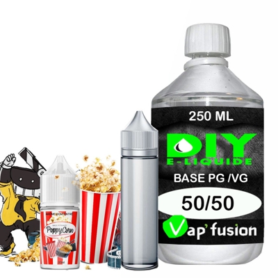 Pack e-liquide DIY Facile PoppyCorn arôme concentré - Base PG/VG 250ML + Flacon vide 50 ml