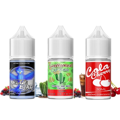 Pack 90 ml d'arôme (3x30ml) Cola Cherry - Blue Bird - Summer Green e-liquide DIY