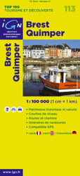 Brest Quimper 1 : 100 000: Patrimoine historique et naturel / Courbes de niveau / Routes et chemins / Itinéaires de randonnée / Compatible GPS (IGN Green Top 100 S., Band 113) características
