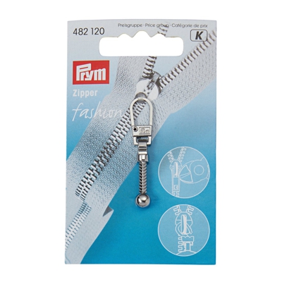Curseur fermeture zip boule argenté