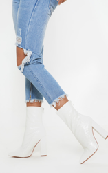 Bottines pointues blanches effet croco à gros talon, Blanc precio