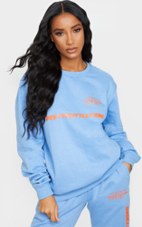 PRETTYLITTLETHING - Sweat bleu clair oversize à logo et slogan, Bleu precio