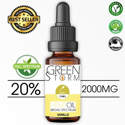 Huile de Chanvre BIO  Broad Spectrum 20% 2000 mg 10 ml Hemp Oil saveur Vanille