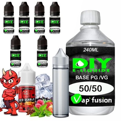 Pack base DIY facile e liquide RED DIABLO  230 ml VAPFUSION  Base pg vg +Arôme + Booster