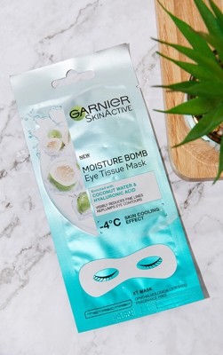 Garnier - Masque tissu Hydra Bomb contour des yeux à la noix de coco et acide hyaluronique, Blanc