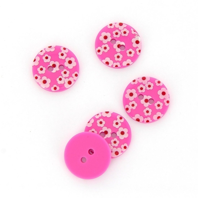 Boutons imprimés fleurs rose 18 mm