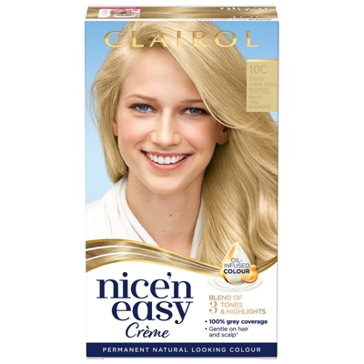 Clairol Nice' n Easy Crème Natural Looking Oil Infused Permanent Hair Dye 177ml (Various Shades) - 10C Extra Light Cool Blonde