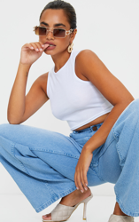 Petite - Débardeur blanc côtelé à dos nageur, Blanc precio