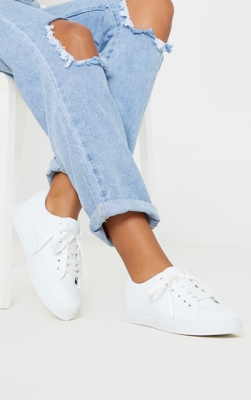Baskets à lacets blanches en similicuir, Blanc