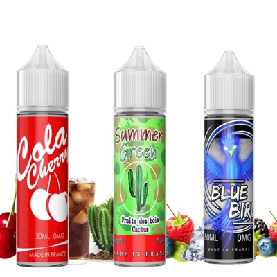 Pack 3 x 50 ml e-liquides Cola Cherry - Blue Bird - Summer Green