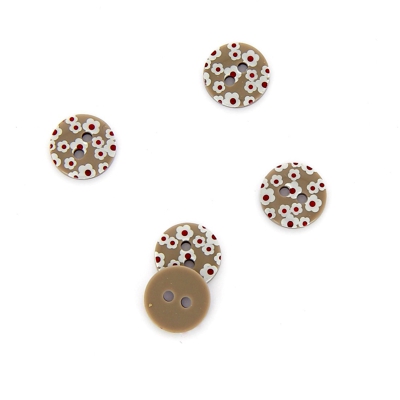 Boutons imprimés fleurs gris 13 mm