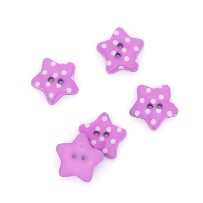 Boutons étoiles violets à pois blancs 18 mm