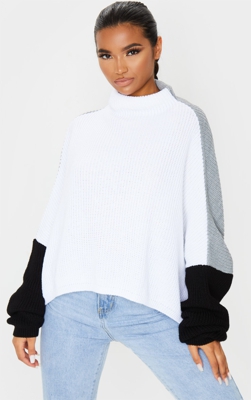 Pull oversize noir & blanc style colourblock, Monochrome