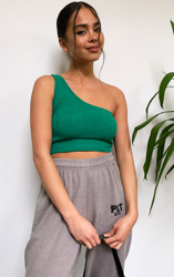 Crop top vert forêt côtelé à épaule unique, Vert forêt precio