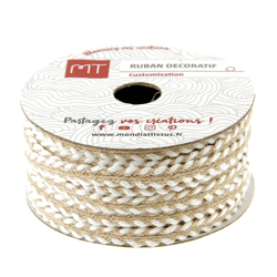 Bobine cordon tressé blanc et beige 6 mm precio