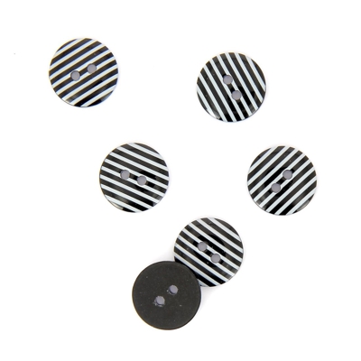 Boutons rayés noir 15 mm
