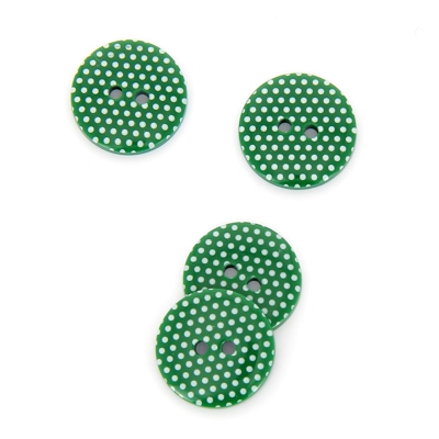Boutons à pois 2 trous vert sapin 15 mm
