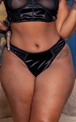 PLT Plus - String satiné noir à empiècement mesh, Noir en oferta