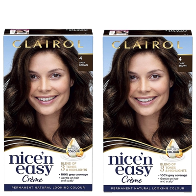 Clairol Nice' n Easy Crème Natural Looking Oil Infused Permanent Hair Dye Duo (Various Shades) - 4 Dark Brown