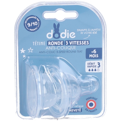 dodie® Tétine Initiation+ ronde 3 vitesses anti-colique +6mois