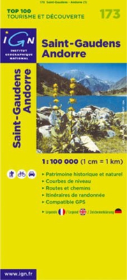 IGN 1 : 100 000 Saint-Gaudens Andorre: Top 100 Tourisme et Découverte. Patrimoine historique et naturel / Courbes de niveau / Routes et chemins / Itinéaires de randonnée / Compatible GPS