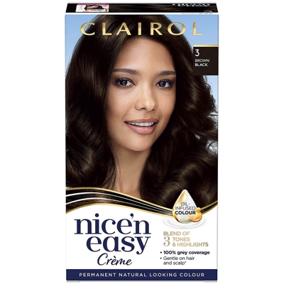 Clairol Nice' n Easy Crème Natural Looking Oil Infused Permanent Hair Dye 177ml (Various Shades) - 3 Brown Black